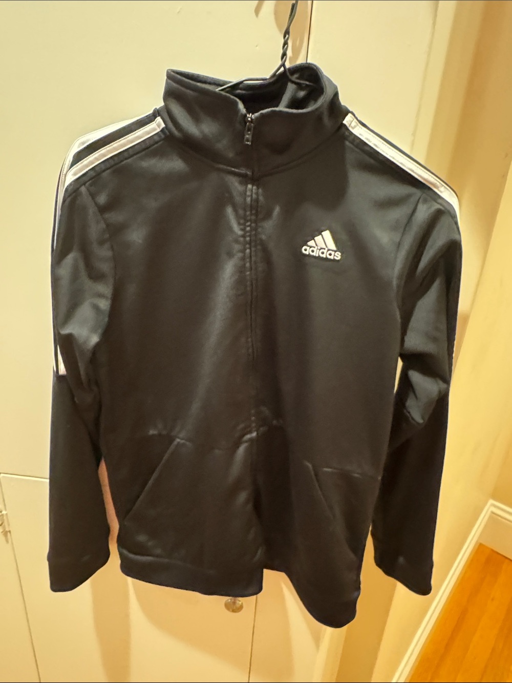adidas Black Kids Track Jacket with White Stripes